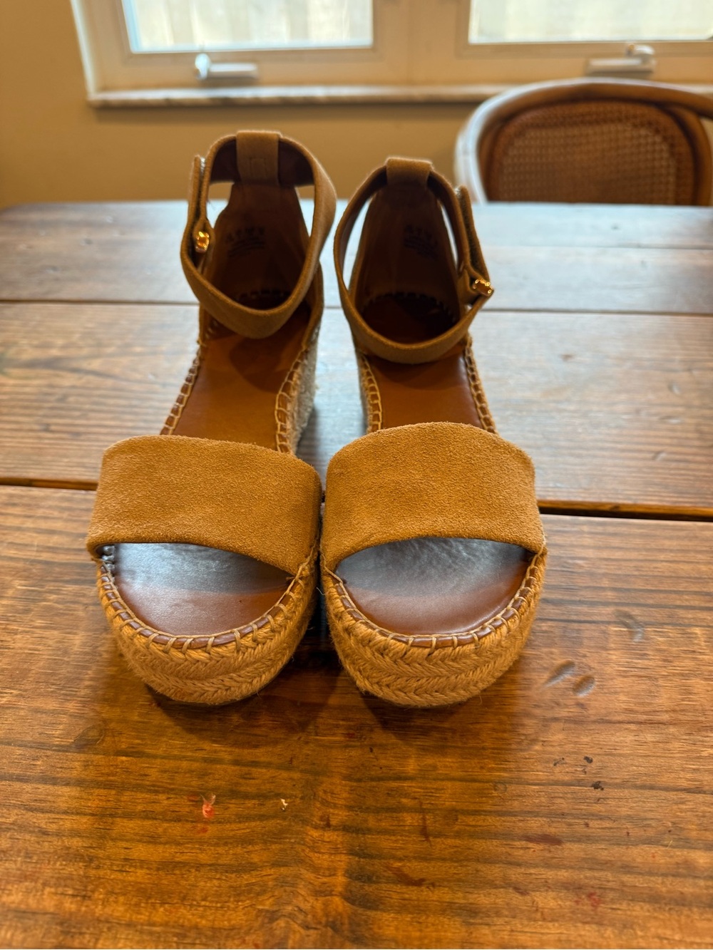 Franco Sarto Tan Espadrille Platform Sandals with Ankle Strap